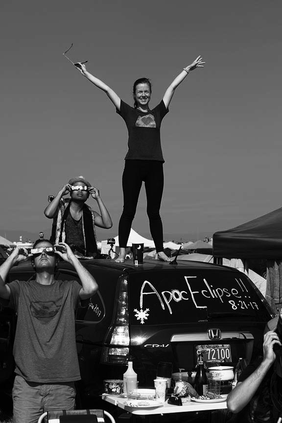 woman celebrating just before totality